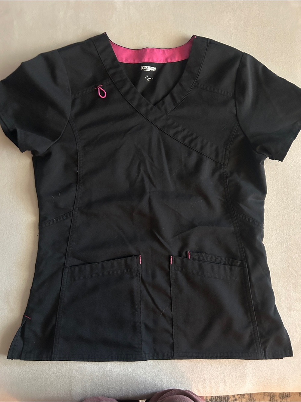 Scrubstar Black Scrub Top with Pink Accents - Women's V-Neck Tunic